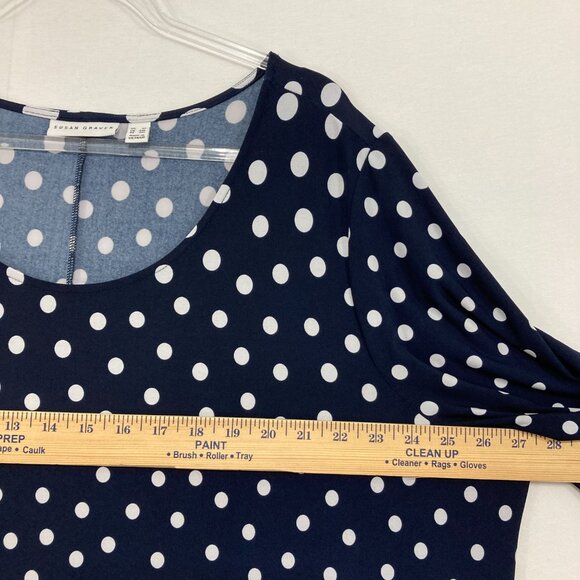 Susan Graver size 3X Navy White Polka Dot Stretch Liquid Knit Pocket Midi Dress - Picture 6 of 10